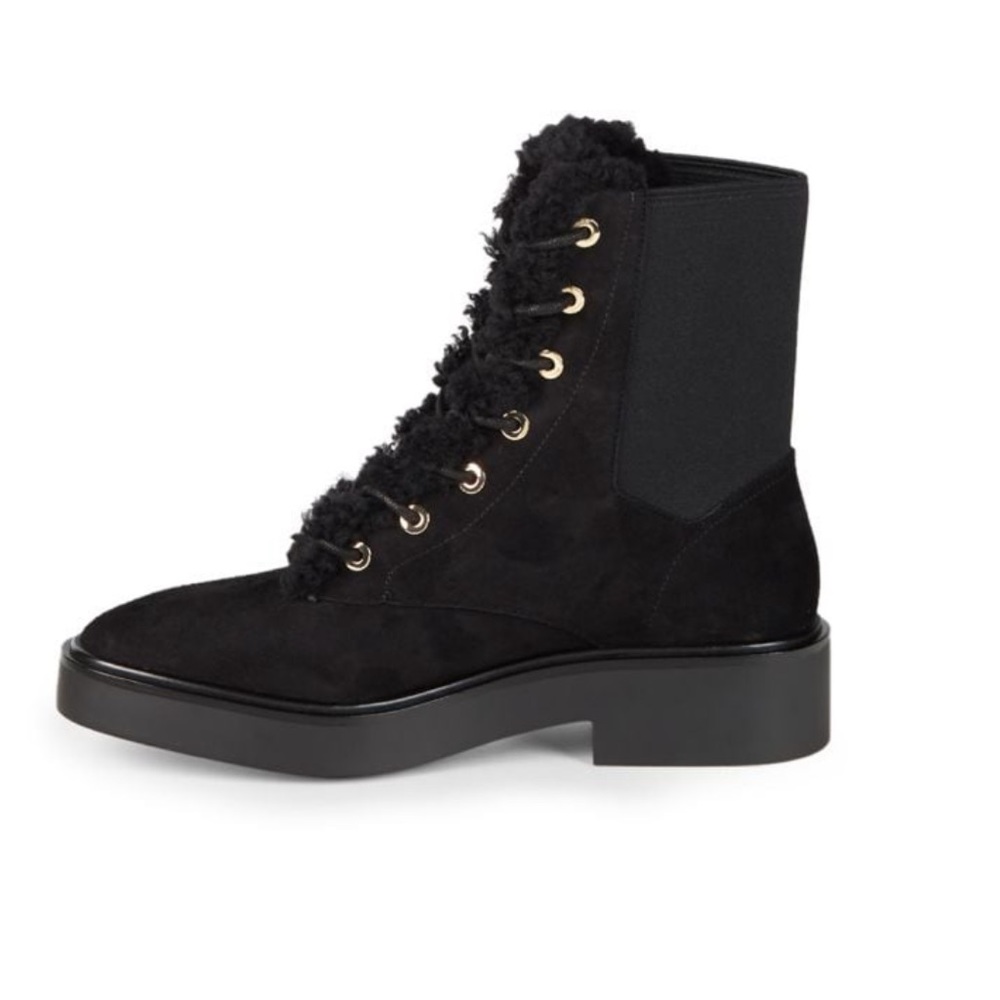 New Stuart Weitzman Henley Chill Suede & Shearling Combat Boots Size 37.5 - Picture 5 of 13